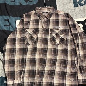 Harley-Davidson Men's Casual Plaid Shirt - Black and Tan